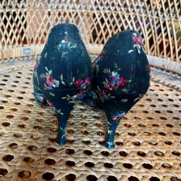 Black FLORAL 1960s PURSE and KITTEN HEELS 7N - Picture 7 of 10